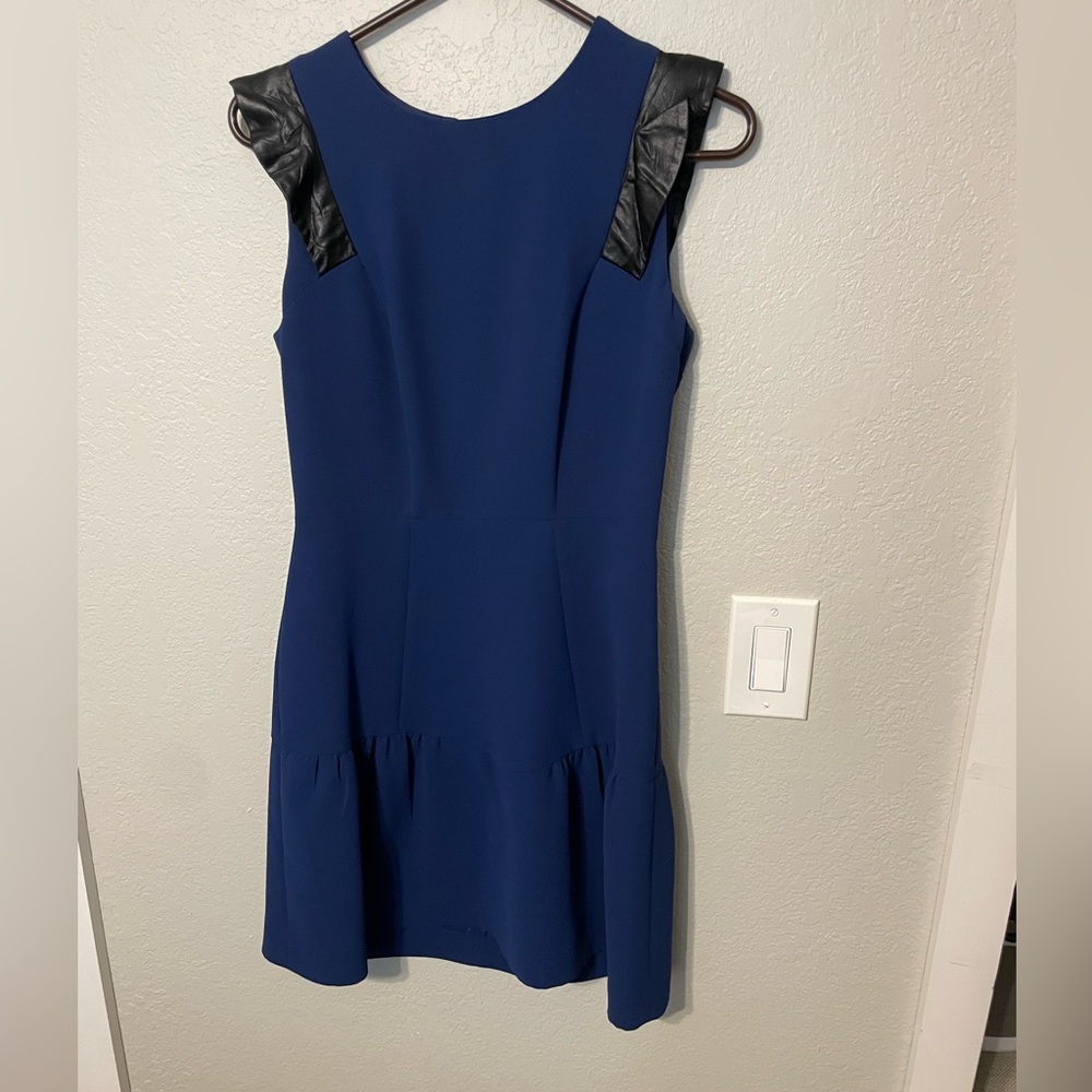 Sandro Navy Structured Mini Dress Faux Leather Detail Size 2(8)